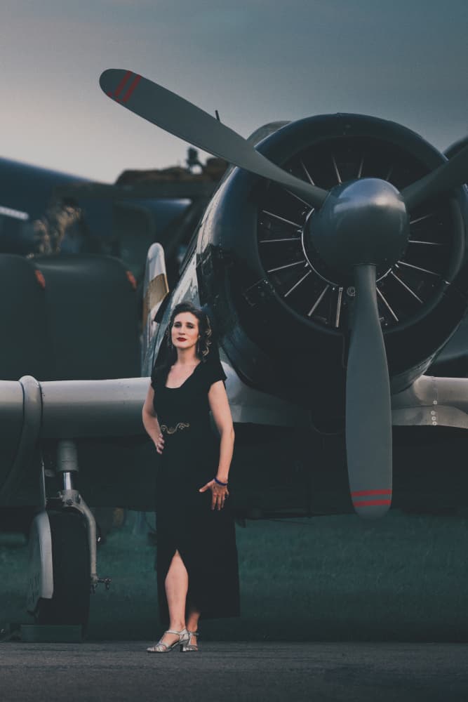 Elegant Woman Vintage Plane by Vicki Lai — canvas wall art