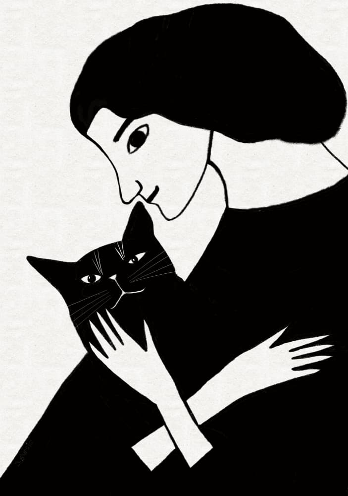 Woman and Black Cat by Sharyn Bursic — canvas wall art