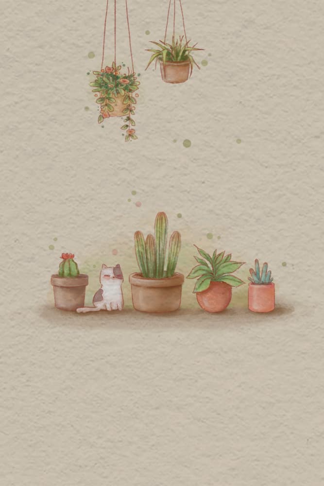 Cute Cat With Plants by Xuan Thai — canvas wall art