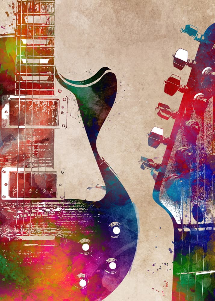 Vibrant Guitar Splash by Justyna Jaszke — canvas wall art