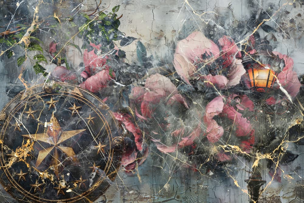 Romantic Roses Golden Compass by Rafal Kulik — canvas wall art