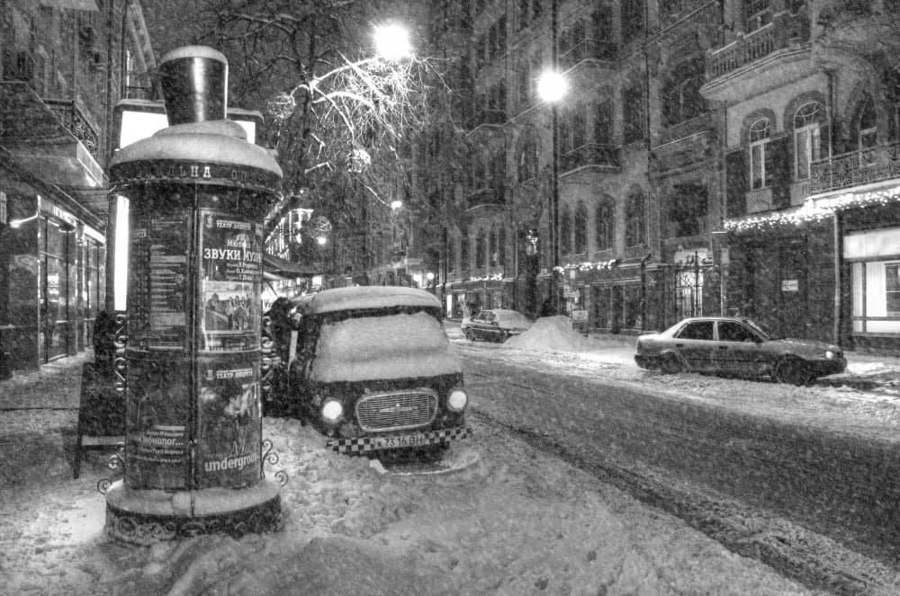Classic Snowy Street Night by Alexander Kiyashko — canvas wall art
