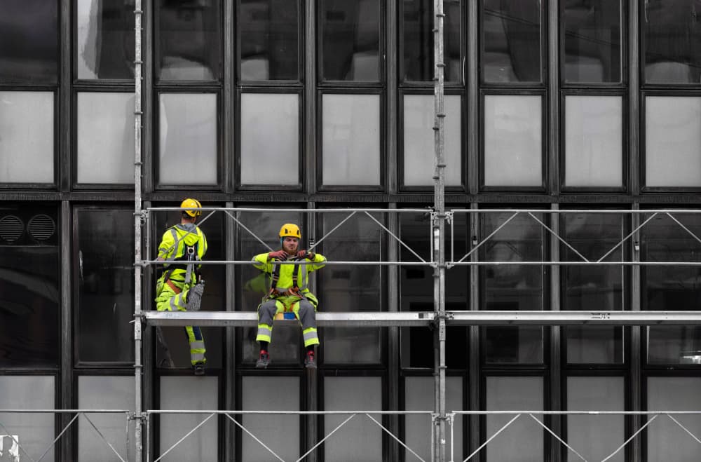 High-Visibility Scaffolding Workers by Karim Al Thahaby — canvas wall art