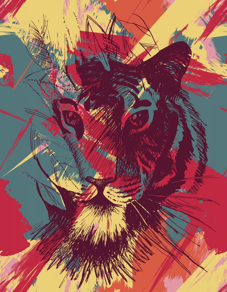 Vibrant Tiger Face by Marika Barsrsind — canvas wall art