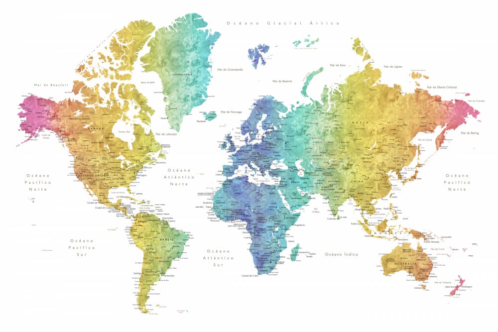 Vibrant World Map by Rosana Laiz Blursbyai — canvas wall art