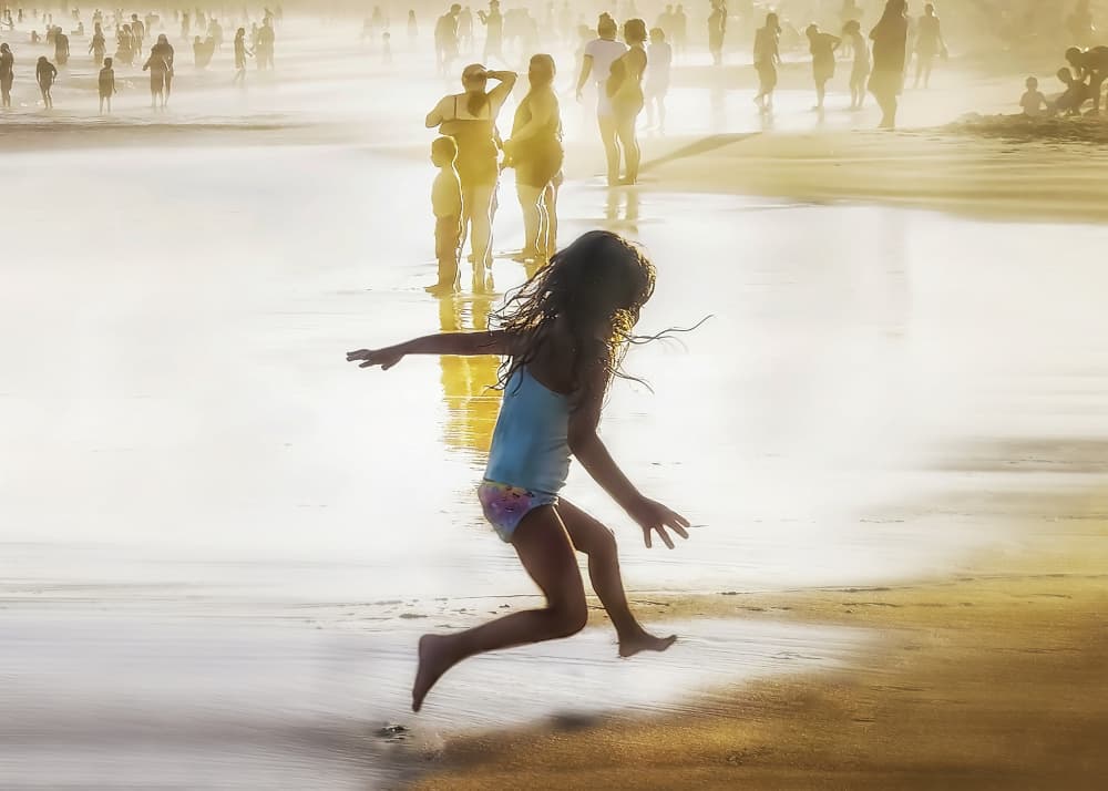 Child's Golden Beach Run by Leah Guo — canvas wall art