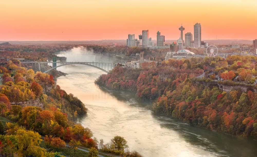 Autumn City River View by Ling Lu — canvas wall art