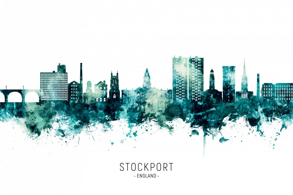 Stockport City Skyline by Michael Tompsett — canvas wall art