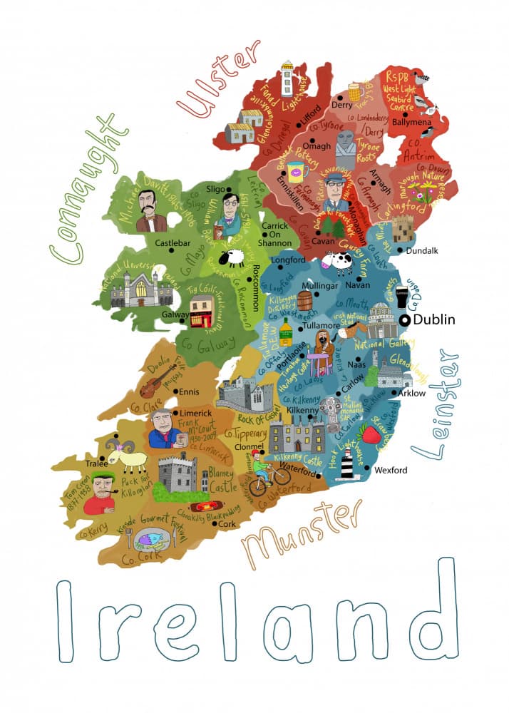 Whimsical Ireland Map by Carla Daly — canvas wall art