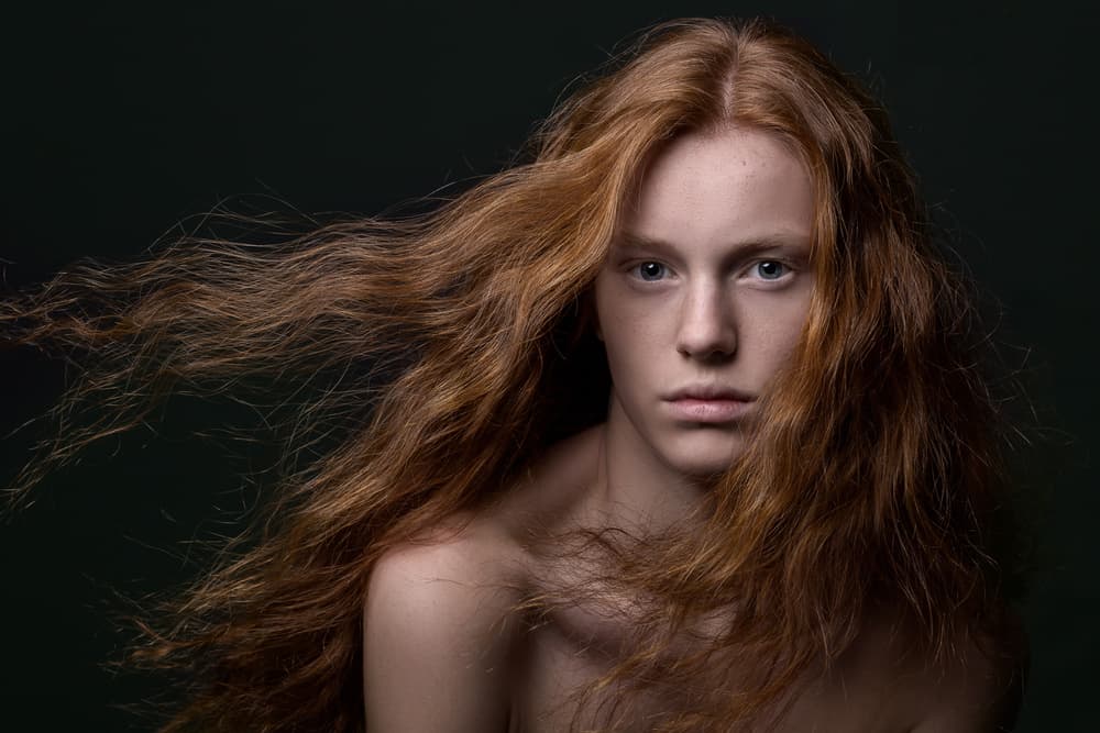 Windblown Red Hair Portrait by Carine Belzon — canvas wall art