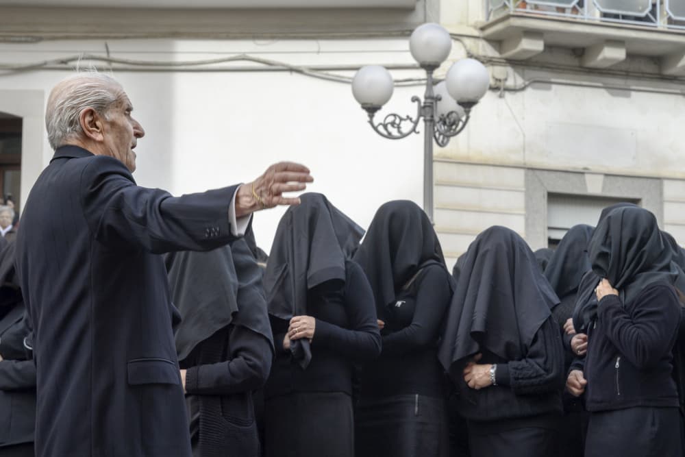 Man Addresses Veiled Women by Pasquale Guerra — canvas wall art