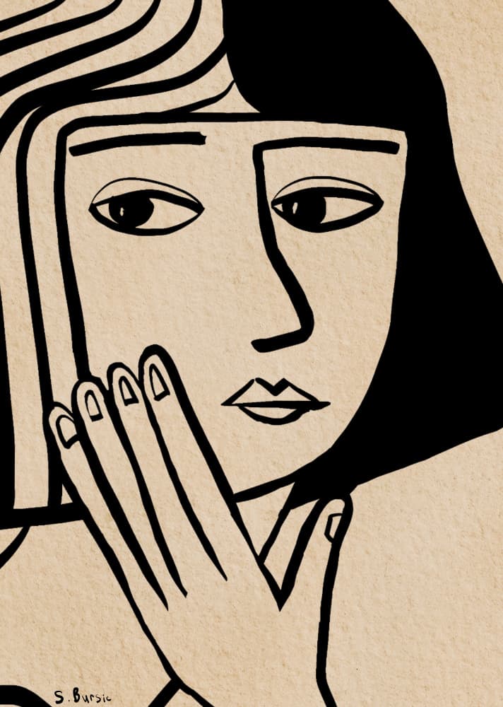 Contemplative Woman's Face by Sharyn Bursic — canvas wall art