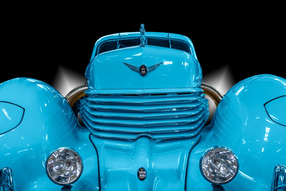 Blue Classic Car Front by Roland Weber — canvas wall art
