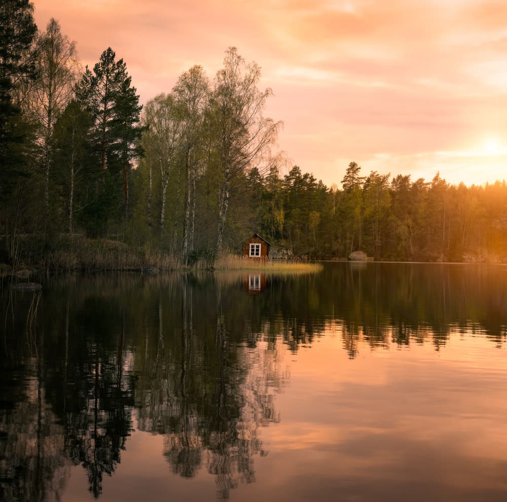 Peaceful Lake Cabin Sunset by Christian Lindsten — canvas wall art