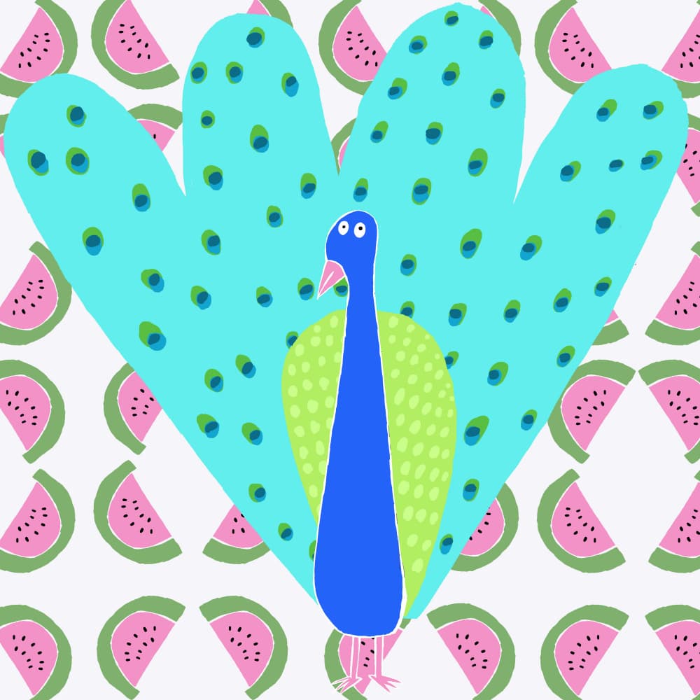 Whimsical Peacock Watermelon by Carla Daly — canvas wall art