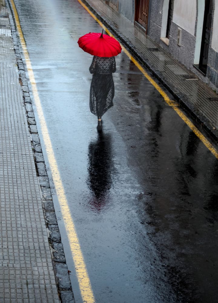 Woman with Red Umbrella by Montserrat Alviani — canvas wall art