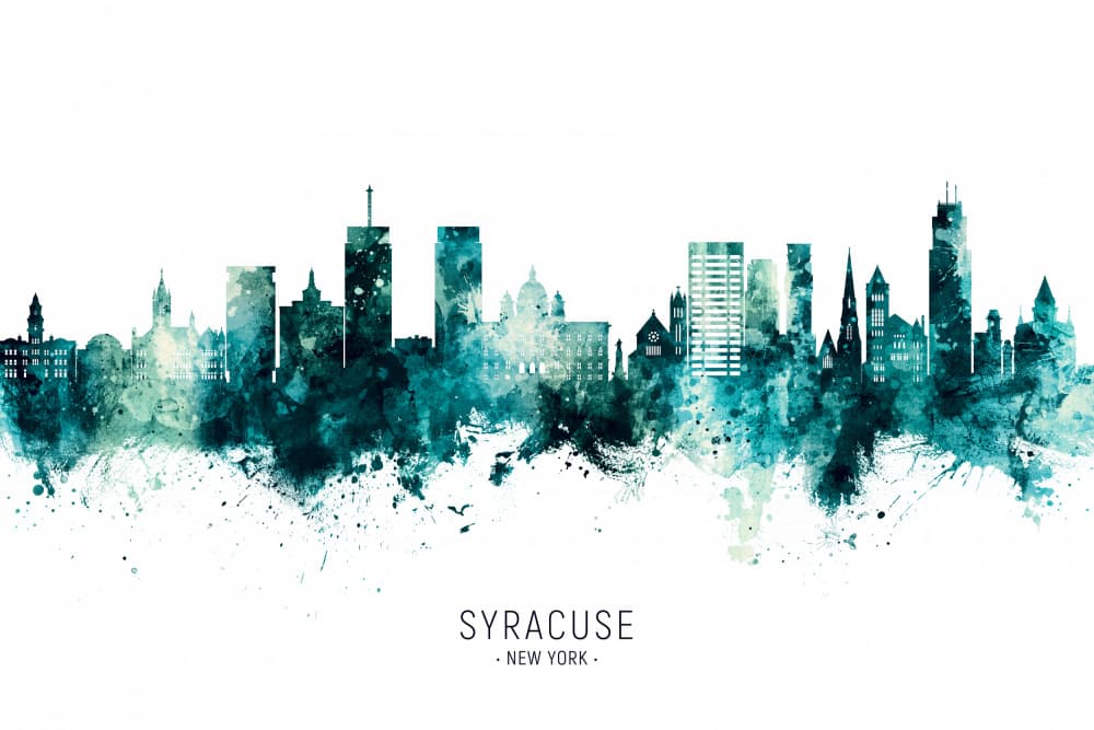 Syracuse Watercolor Skyline by Michael Tompsett — canvas wall art