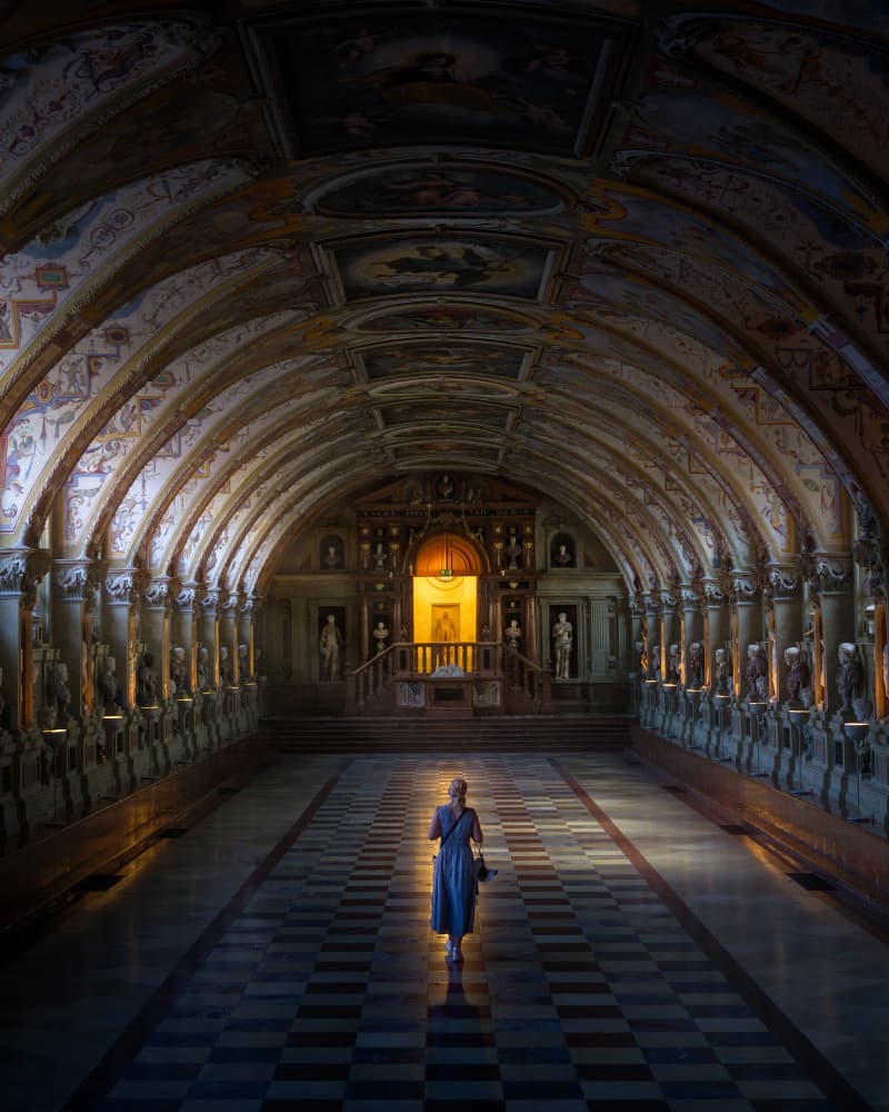 Woman in Ornate Palace Hall by SANDEEP MATHUR — canvas wall art