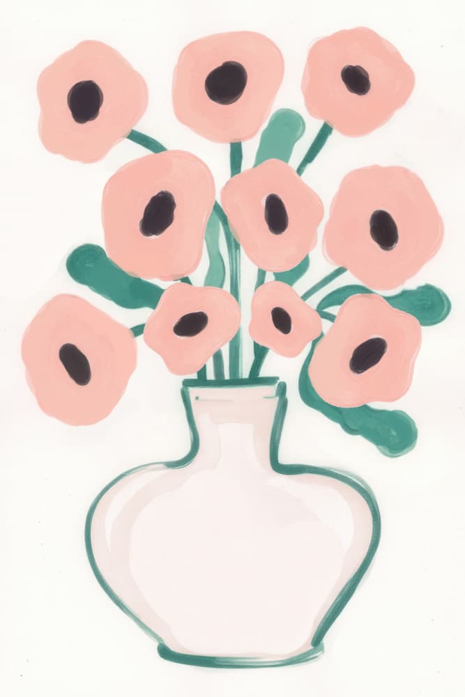 Pink Flowers in Vase by Melloi Art Prints — canvas wall art