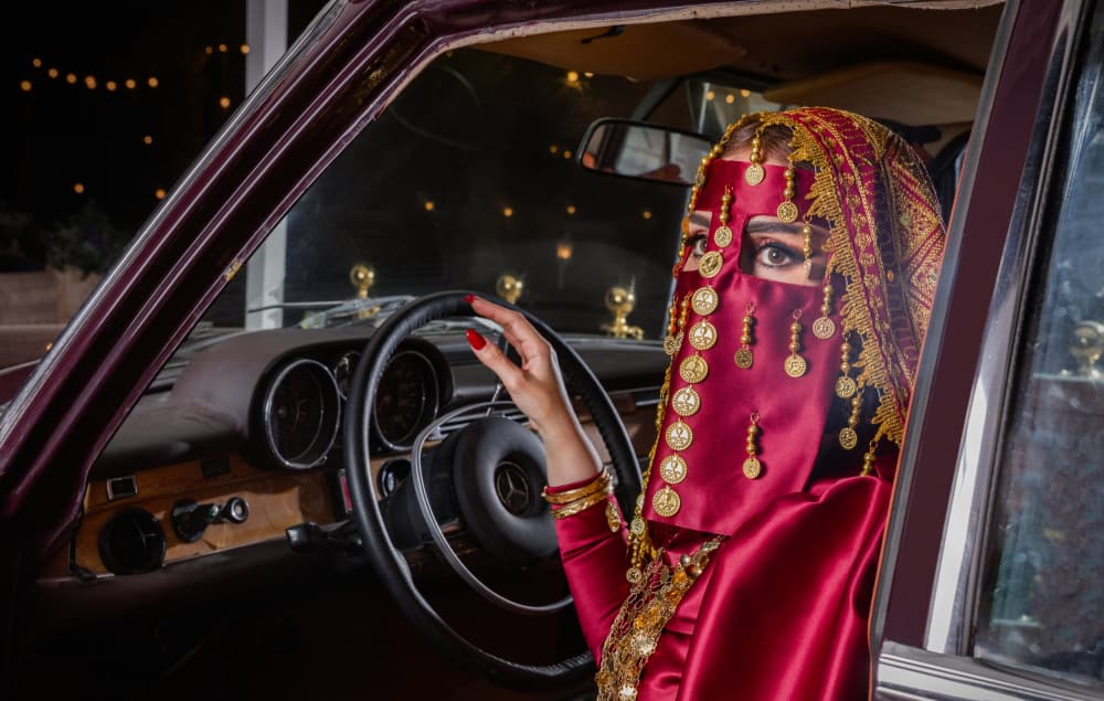 Mysterious Woman Vintage Car by Moath Alhamed — canvas wall art