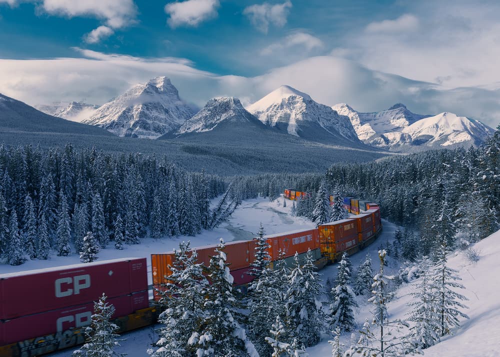 Snowy Mountain Train by Yimei Sun — canvas wall art