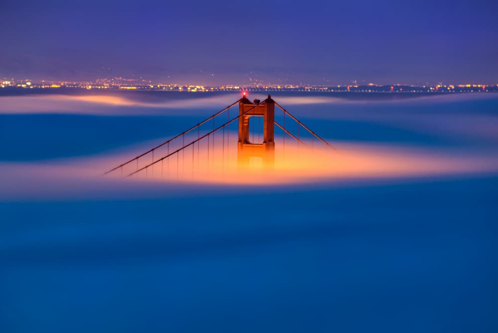 Golden Gate Fog Glow by Jingyu Wu — canvas wall art