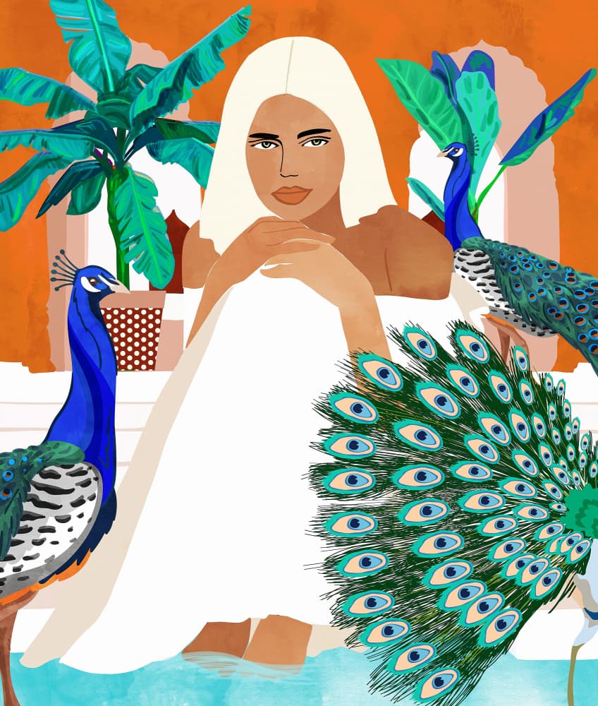 Serene Woman Tropical Bath by Uma Gokhale — canvas wall art