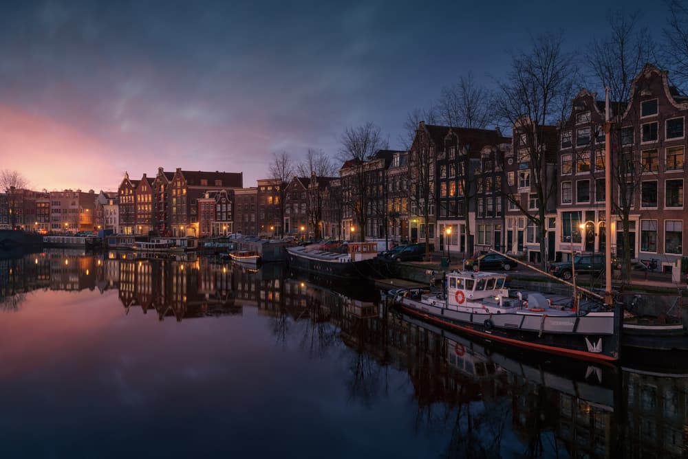 Amsterdam Canal Twilight by Juan Pablo de Miguel — canvas wall art