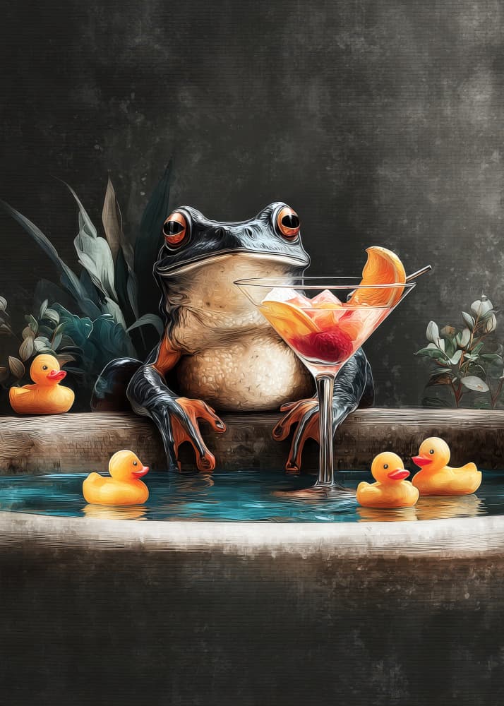 Relaxing Frog Cocktail by Justyna Jaszke — canvas wall art