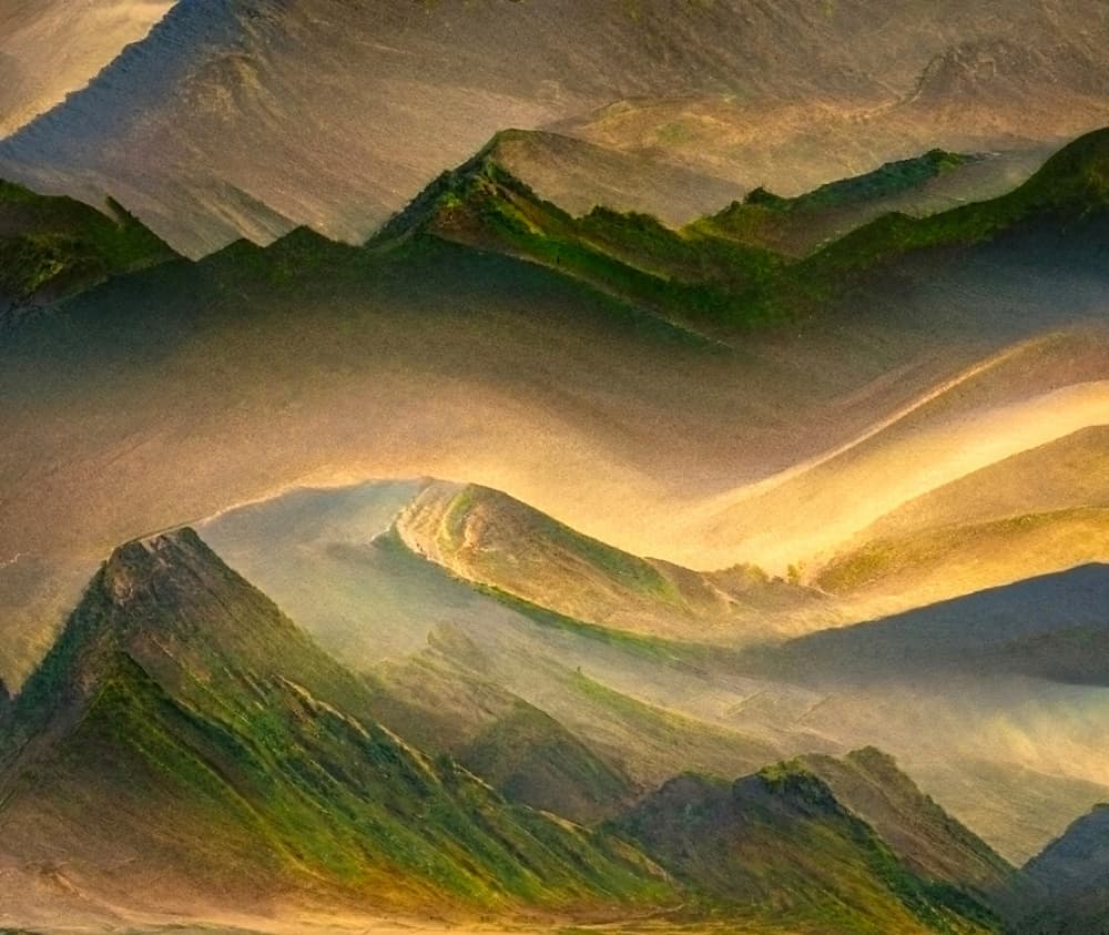 Golden Misty Mountains by Robin Wechsler — canvas wall art