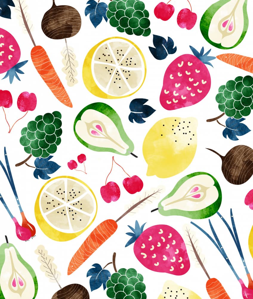 Vibrant Fruits Vegetables by Uma Gokhale — canvas wall art