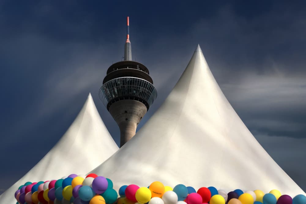 Modern Tower Colorful Balloons by Hans-Wolfgang Hawerkamp — canvas wall art
