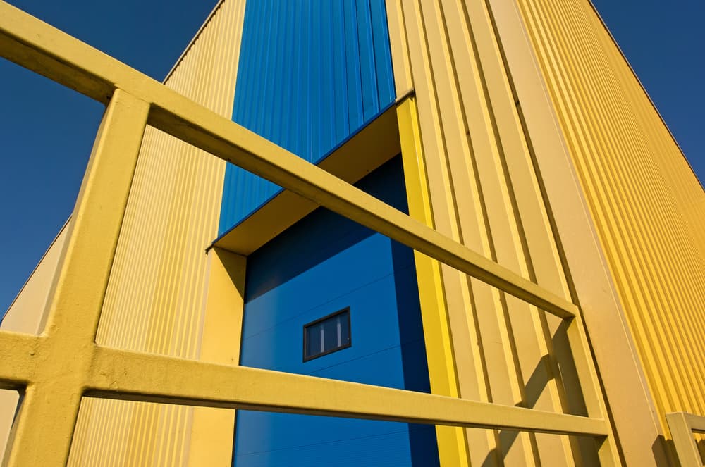 Yellow Blue Geometric Facade by Lus Joosten — canvas wall art