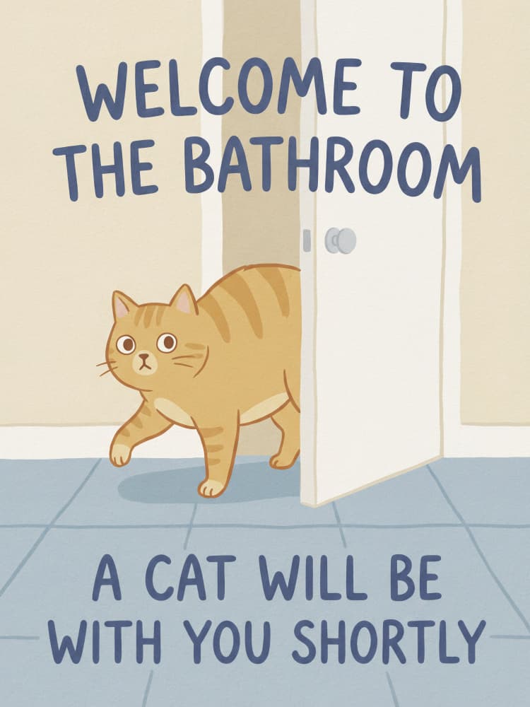 Funny Bathroom Cat Welcome by Andreas Magnusson — canvas wall art