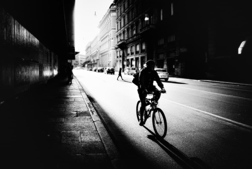 City Cyclist Silhouette by Massimiliano Mancini — canvas wall art