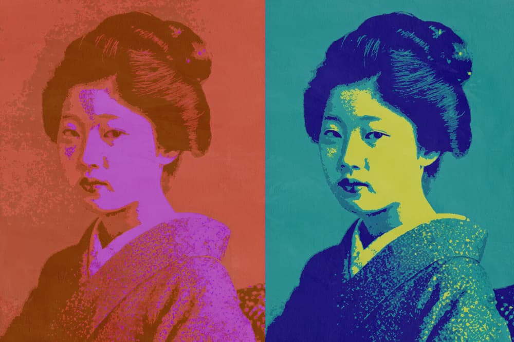 Vibrant Japanese Portrait by Treechild — canvas wall art