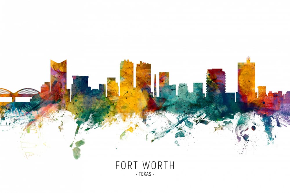 Vibrant Fort Worth Skyline by Michael Tompsett — canvas wall art