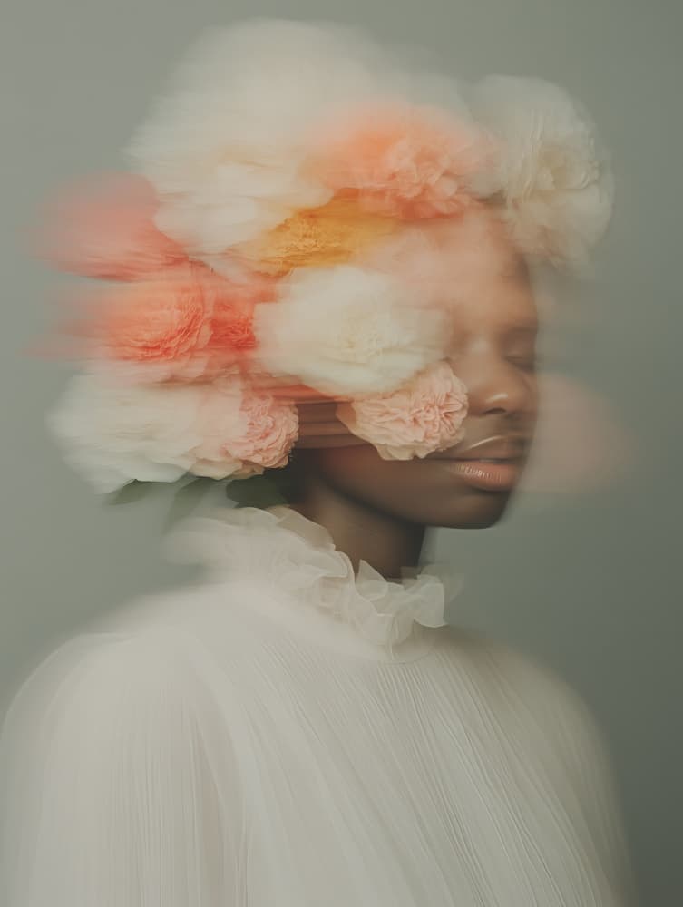 Dreamy Floral Portrait by Bilge Paksoylu — canvas wall art