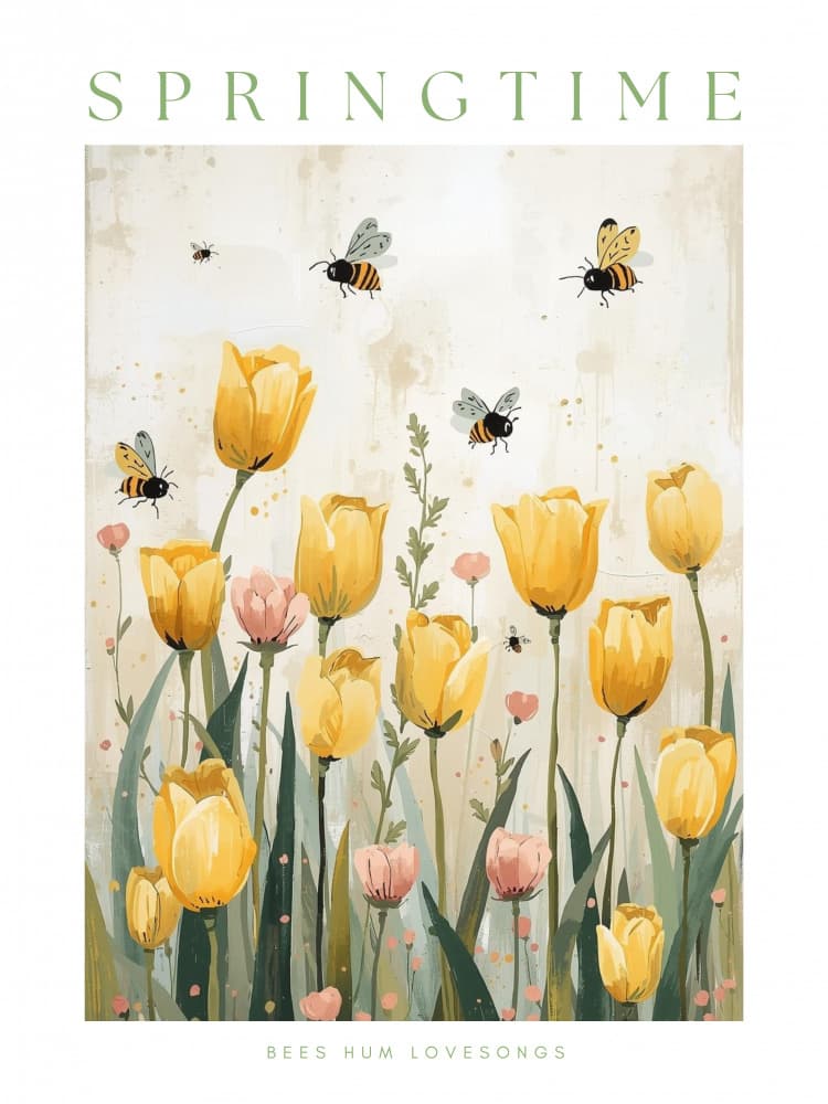 Spring Tulips and Bees by Ohkimiko — canvas wall art