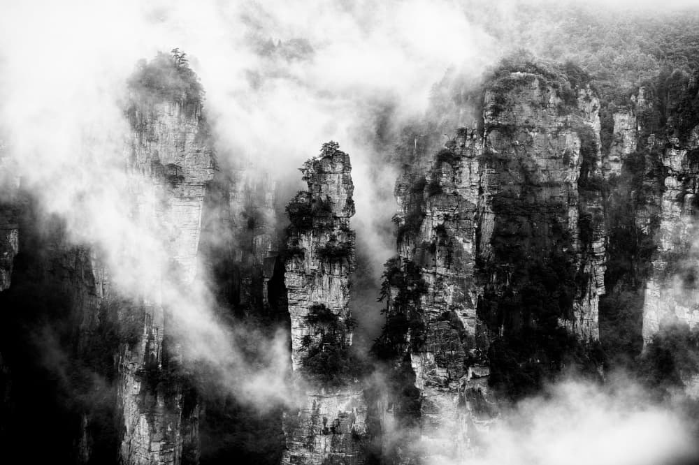 Misty Mountain Peaks by Gina Buliga — canvas wall art