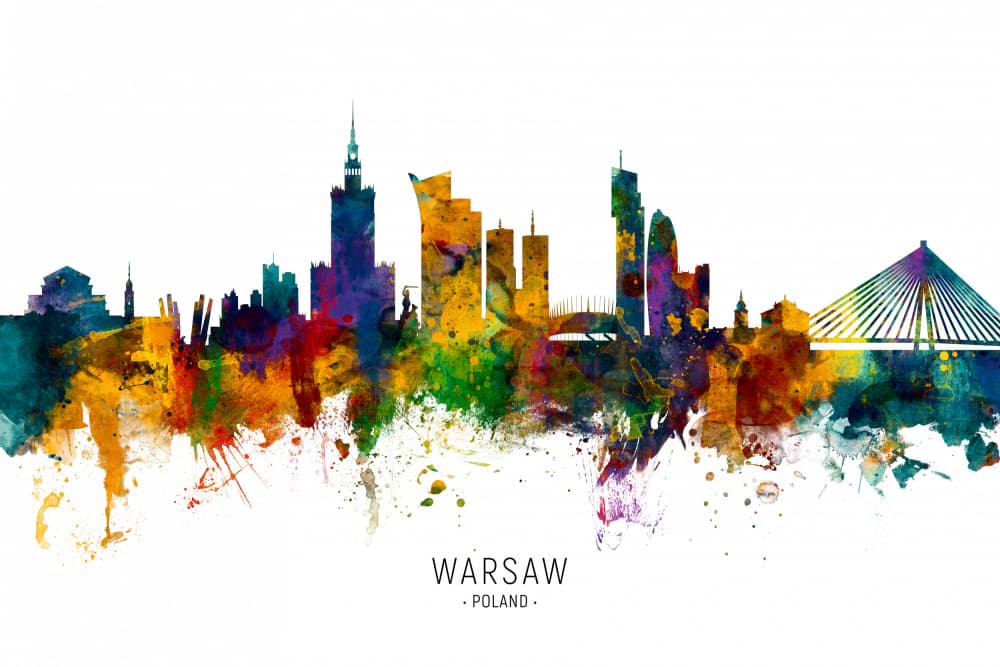 Warsaw Watercolor Skyline by Michael Tompsett — canvas wall art