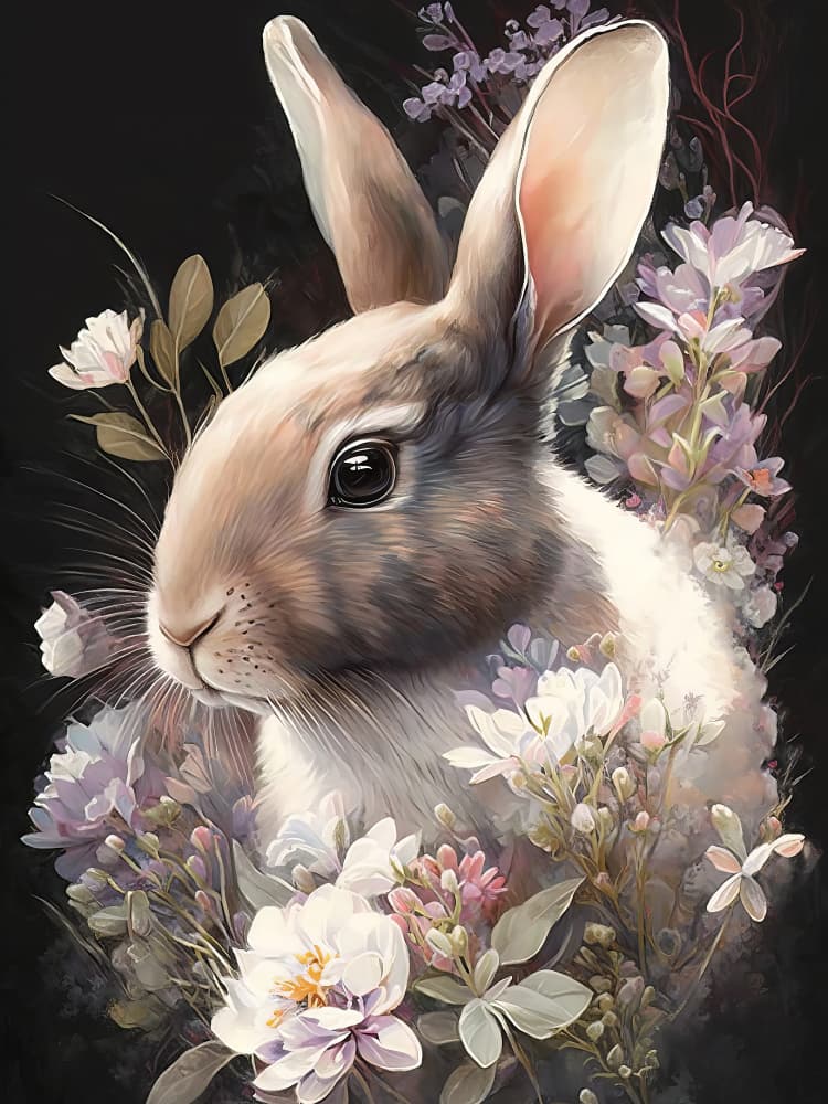 Rabbit and Flowers 3 by Bilge Paksoylu — canvas wall art