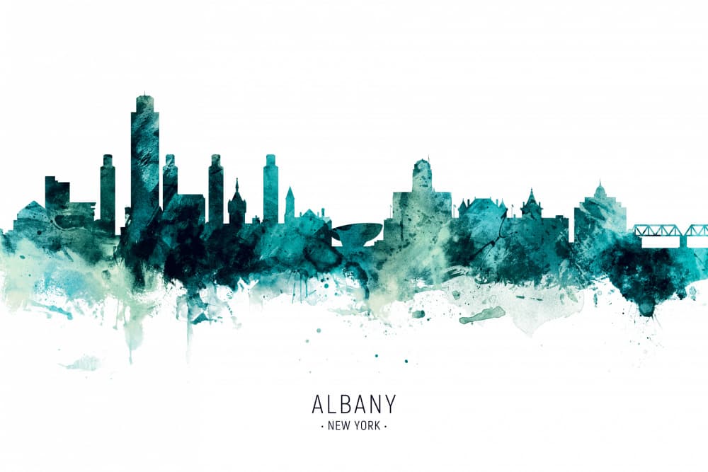 Albany Watercolor Skyline by Michael Tompsett — canvas wall art