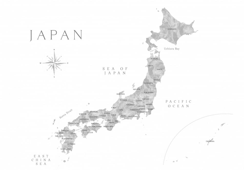 Grayscale Japan Map by Rosana Laiz Blursbyai — canvas wall art
