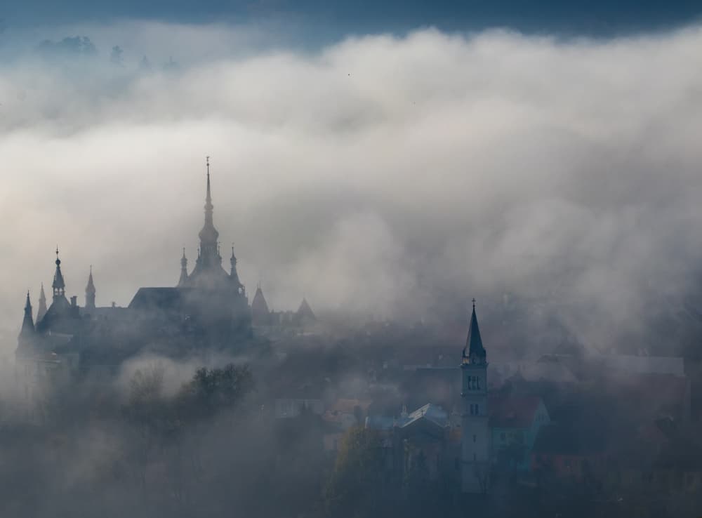 Foggy Castle Morning by Vio Oprea — canvas wall art