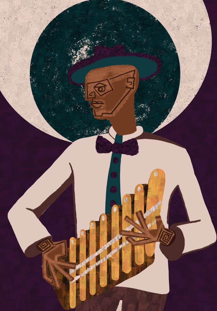 Elegant Pan Flute Player by Gulcihan Ozguc — canvas wall art