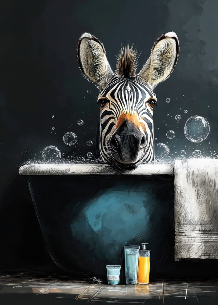 Zebra In Bathtube 2 by Justyna Jaszke — canvas wall art