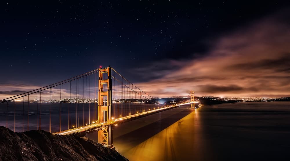Starry Golden Gate Bridge by Javier de la Torre — canvas wall art