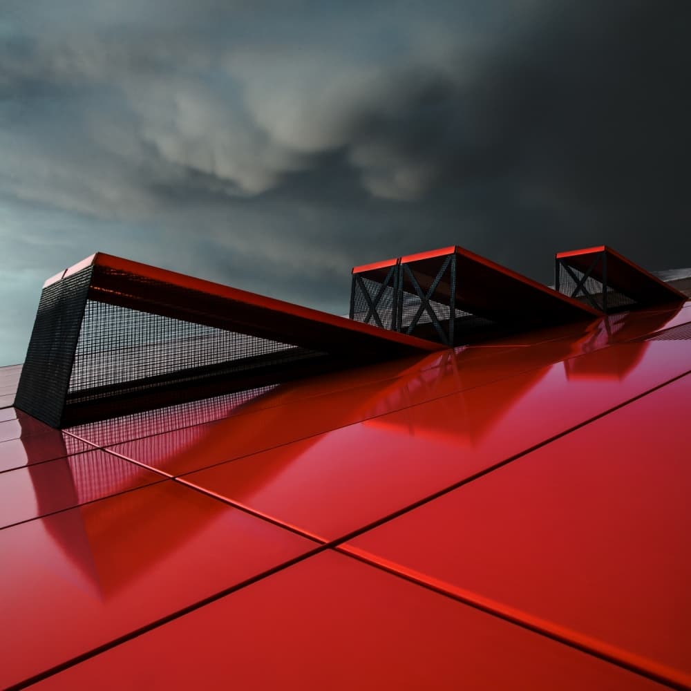 Bold Red Architecture by Gilbert Claes — canvas wall art