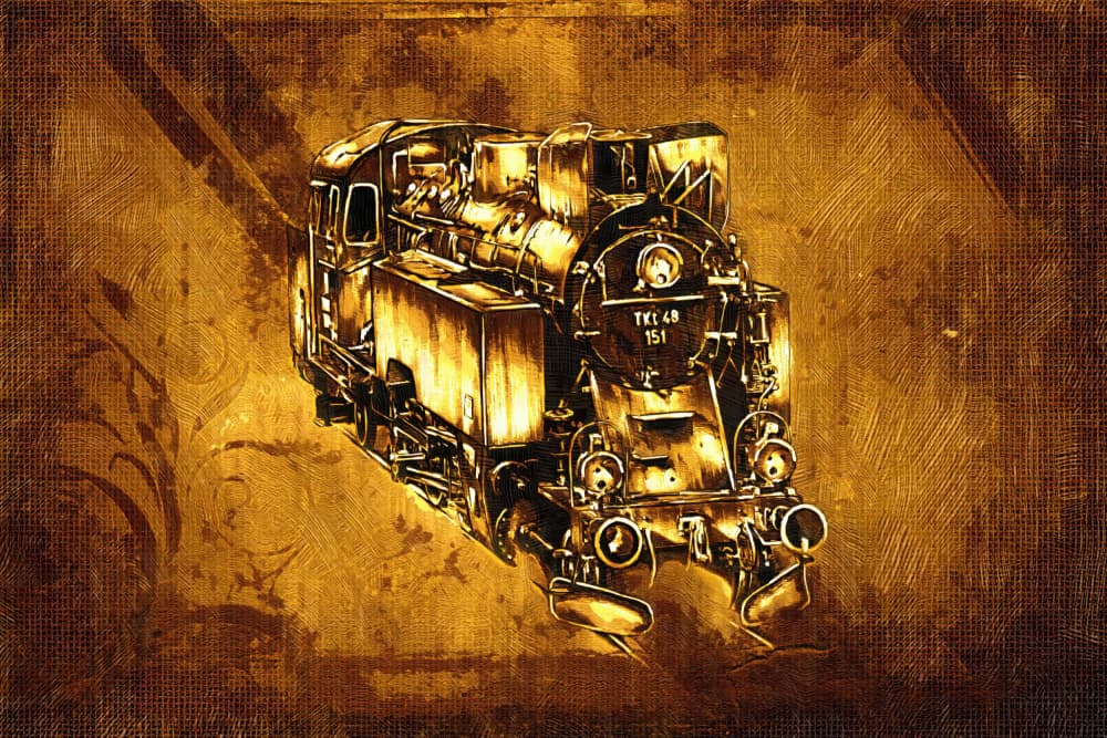 Golden Steam Locomotive by Rafal Kulik — canvas wall art